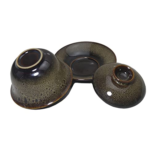 Image of Liang baobao Porcelain Gaiwan 5.6oz Tea Cup Color Glazed Cups Tureen Chinese Teacup Sancai Cover Bowl Lip Saucer Set (brown)