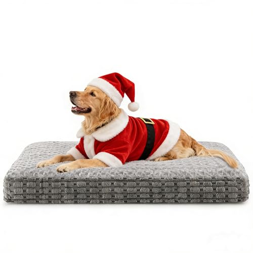 Heymamba Extra Large Dog Bed Grey XXL Dog Crate Mat with Detachable Cloth Cover, Dog Beds Washable Cage Mattress, XL Dog Pillow Bed Waterproof Crate Mattress, 105x70x12cm