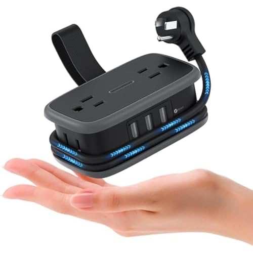 Travel Power Strip with USB Ports, NTONPOWER 4ft Flat Plug Wrapped Around Short Extension Cord with 4 Outlets 3 USB Ports, Compact for Cruise Travel Essential Hotel Home Office, Black 15.5W-