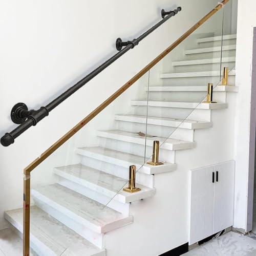 Rampe de escalier pour prévenir les chutes solution de sécurité avec barre d appui noire en fer