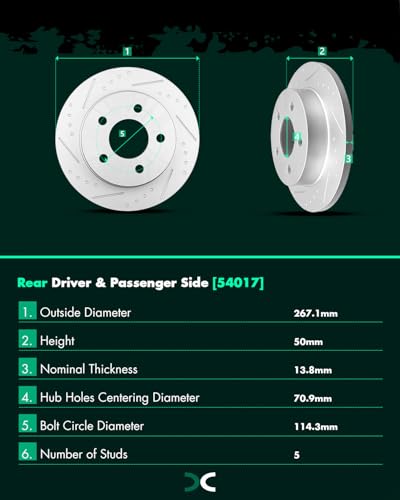 Image of SCITOO Rear 10.52 inch Brake Pads and Rotors Kits Brakes Kit:54017;D627