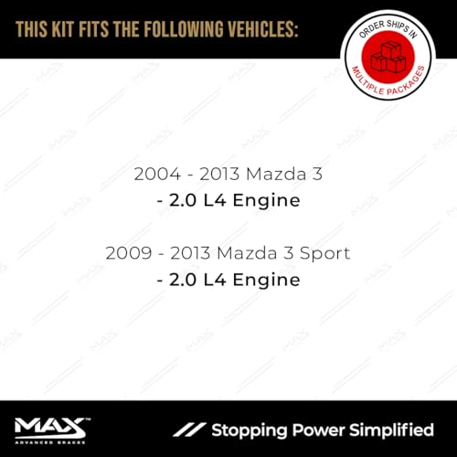 Image of MAX Advanced Brakes - Brake Kit For 2004-2013 Mazda 3 (2.0 L4 Engine), 2009-2013 Mazda 3 Sport (2.0 L4 Engine)| Carbon Ceramic Brake and Rotor Kit Front and Rear| OE Replacement Brake Rotors