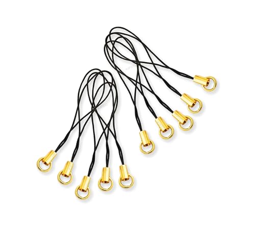 Image of Golden Metal Phone Charm Thread Hanging String Rope Cord Nylon Black with Jump Ring Pack of 10 pcs Clasp for Cell Phone Cover Keyring Pendrive DIY Jewellery Straps with Zip Carry case Pouch