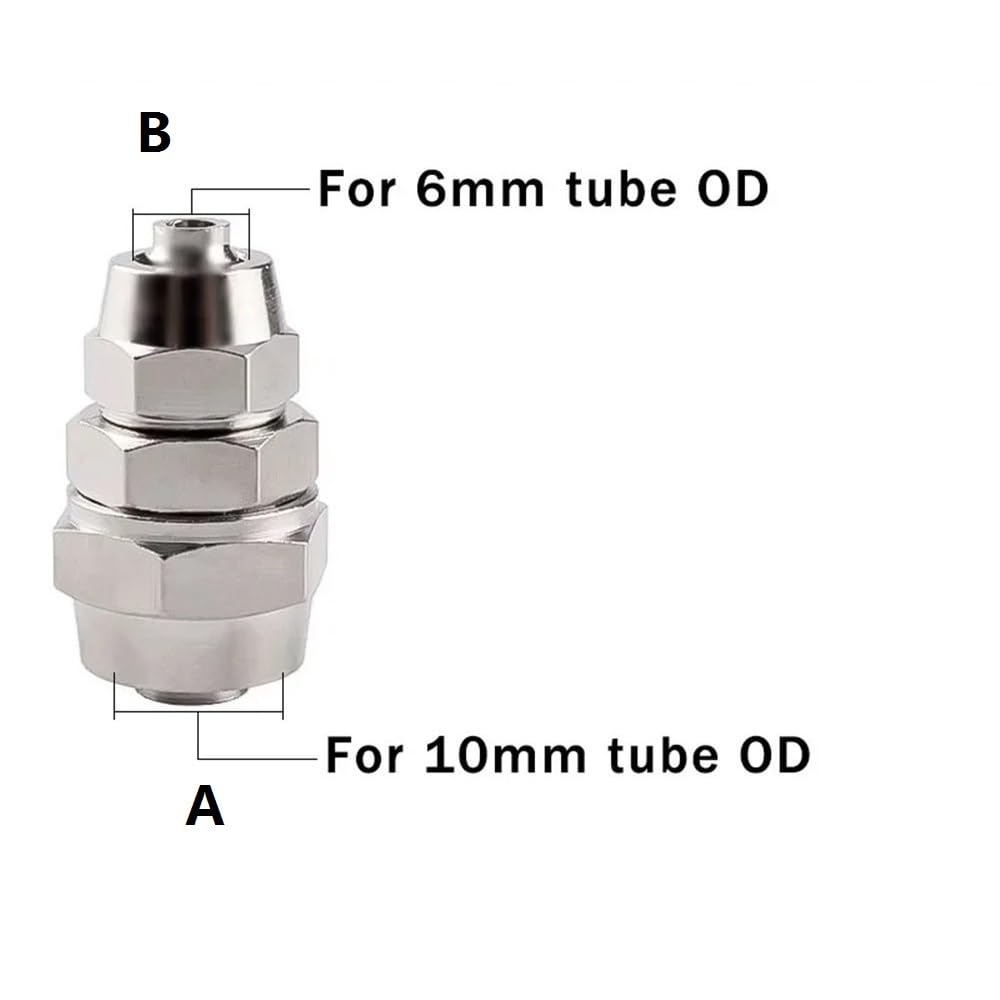 10 conectores reductores de cobre niquelado, conectores rápidos neumáticos de 1/2-1/4 pulg., conexiones rápidas(10x6mm)