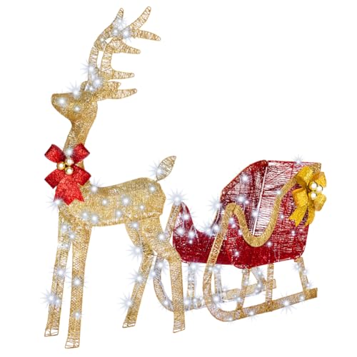 BAKAJI Renna Natalizia Luminosa XXL con Slitta per Esterno...