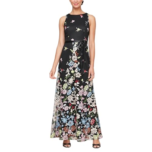 Alex Evenings Women's Long Sleeveless Embroidered A-line Dress