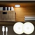 DAZZY DOT Rechargeable Puck Lights 2 Pack, Magnetic Tap Light 1000mAh Battery Powered, Warm Yellow, Dimmable Touch Light Stick on for Closet, Locker, Cabinet, Bedside, Kitchen