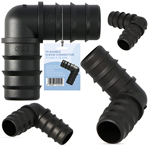 Conector de polietileno en L, 25 x 25 cm, ángulo de curva, riego de jardín, manguera de goteo, acoplamiento de manguera de agua, accesorio para manguera de goteo, manguera de perla, manguera de agua,