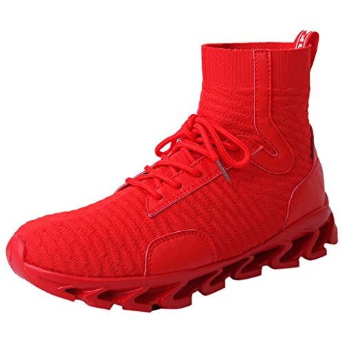 KEERADS Men's Woven Breathable Large Size Short Boots Fashion High Mesh Shoes Sneakers (38-47) Red