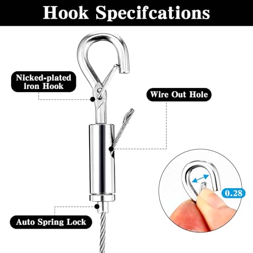 Image of 8PCS Adjustable Picture Hanging Wire Kit,Frame & Mirror Hanging Wire Kit,6.6FT Heavy Duty Stainless Steel Wire for Hanging Pictures,Frame,Mirrors,Billboards,Basket,Flowerpot,Supports Up to 66lbs