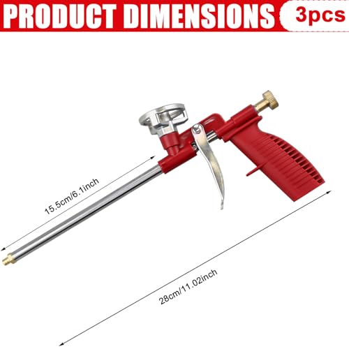 PU Schaumpistole, 3 Stück Pistolenschaum, Bauschaum Pistole aus Metall, Profi-Dosierpistole mit ergonomischem Kunststoffgriff,für Heimwerker und Profi zum Abdichten, Füllen, Abdichten,Rot