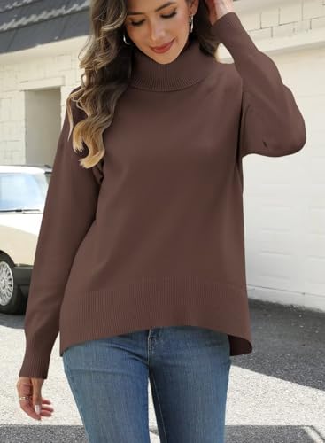 Image of ANFTFH Womens Turtleneck Sweater 2025 Ribbed Knit Top Pullover Sweaters