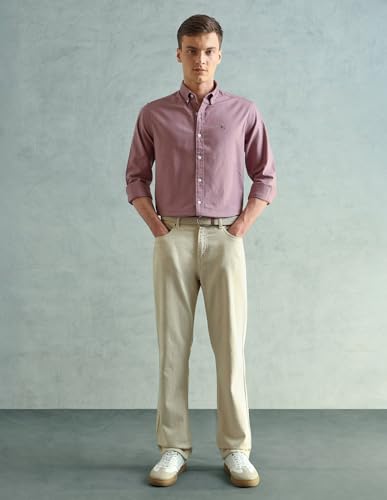 Image of Arrow Sport Solid Slim Fit Cotton Shirt for Men - Full Sleeve Mens Casual Shirts
