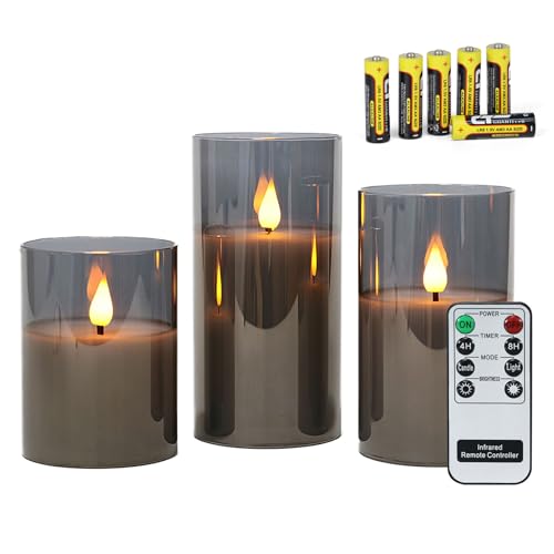 3er Set Schwarze LED-Kerzen Mit Timer - Höhen 10/12,5/15 Cm, Flammenlose Wachsoptik Mit Tropfen - Für Halloween & Winterdeko Inkl. Batterien