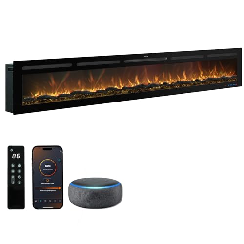 Image of 88 inch Electric Fireplace, Recessed or Wall Mounted, 5.5 inch Deep, 750W /1500W Quartz Heater, WiFi App, Alexa and Google Home, 13 Flame Colors