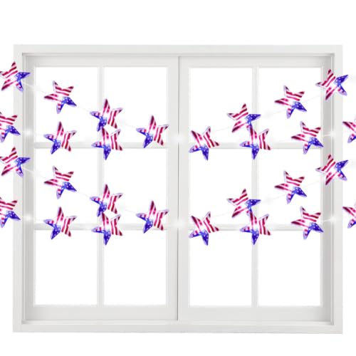 40 LED Patriotic String Light, 13 Ft Waterproof Flag Garland, Independence