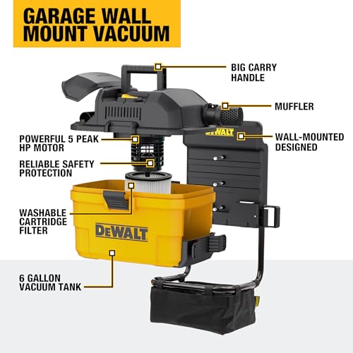 DEWALT Portable 6 Gallon 5 Horsepower Wall-Mounted Garage Wet Dry Vacuum Cleaner DXV06G