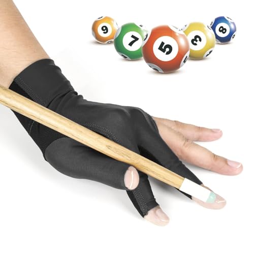 Jomewory Guantes de Billar de Piscina, Guantes de Billar de Dedos, 3 Dedos a la Izquierda o Derecha Guantes de para Hombres Mujeres, Accesorios para espectáculos Deportivos Antideslizantes,