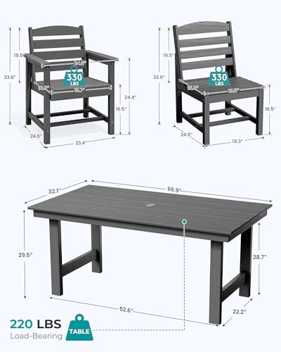 Image of SERWALL Outdoor Dining Sets for 10 Person, HDPE Dining Set with 2 Tables, 8 Armless Chairs and 2 Armed Dining Chairs, Gray