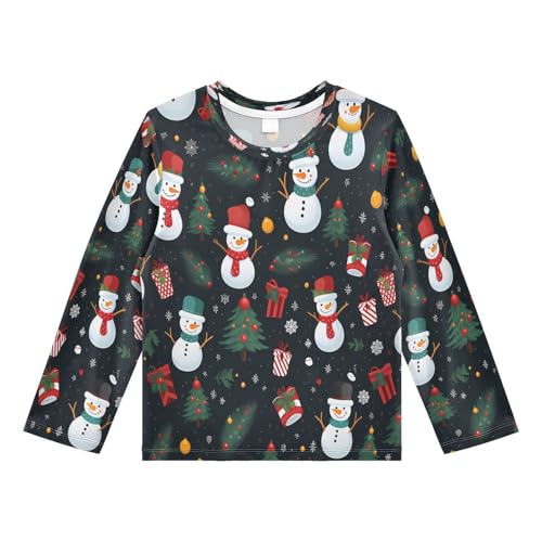 Boys Rash Guard Swim Shirt Long Sleeve UPF+ 50 Sun Shirts Quick Dry Shirt Cartoon Snowman Christmas Tree for Toddler Kids