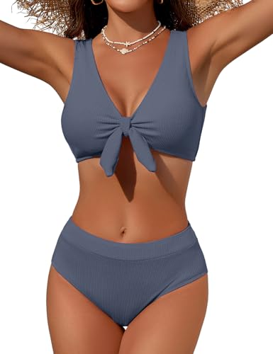 Svanco Bikini Mujer de Dos Piezas con Braga Alta y Textura   Bañador Reductor Barriga para Vientre Plano, Traje de Baño Controlador de Abdomen