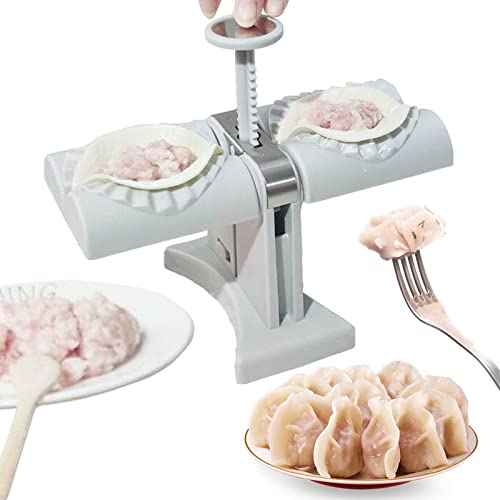 RHYUUI Ravioli Former Dumpling Maker,Teigtaschenformer Ravioli Maker,Automatische Doppelkopf-Knödelform für den Haushalt Maultaschen Former,Edelstahl Küchenutensilien für Zuhause,Rrestaurant (Weiß) Cover