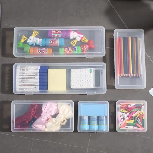 Image of 6 Pack Large Plastic Storage Boxes with Lids, Craft Jewelry Life Item Organizer for Puzzles, Pens, Rings, Needle and Thread, Nail Polish, Remote Controls