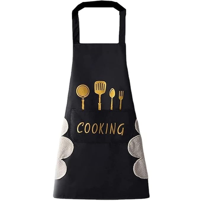 Apron for Kitchen Cooking Waterproof Apron for Women Men with Pockets and Side Coral Velvet for Wiping Hands Towel Grill Cooking BBQ Kitchen Accessories items for Home