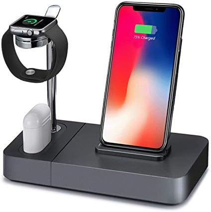 Wireless Charger Stand Holder, Aluminum Watch Stand 3in1 Charging Dock Station Compatible iPhone X/XS Max/8Plus/Samsung Galaxy S9 Plus, Compatible Apple Watch/Airpods (Include 5V/2A Adapter)