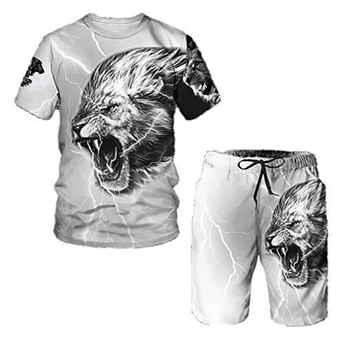 Ensemble 2 pièces homme t-shirt et short lion 3D keusyoi L