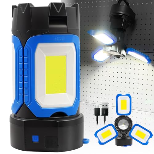 SYLSTAR 40W Rechargeable Work Light, 4000 LM Magnetic With 3 Foldable Lights & 270 Rotatable LED, 5 Light Modes, Powerbank, Portable for Jobsite Workshop Car Repairing