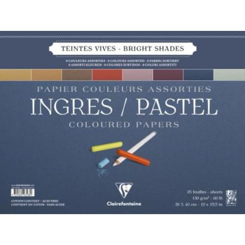 Lot de 5 Bloc spiralé de 25 feuilles de papier vergé Ingres Pastel, 130 g/m², 30x40, coloris assortis vifs