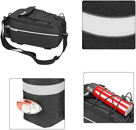 Willoo Bike Rack Pouch, Waterproof Bicycle Rear Bag, Bike Rack Reflective Commuter Bag, Insulated Cycling Trunk Bag with Shoulder Strap for Mountain Bike, Road Bike (Black)