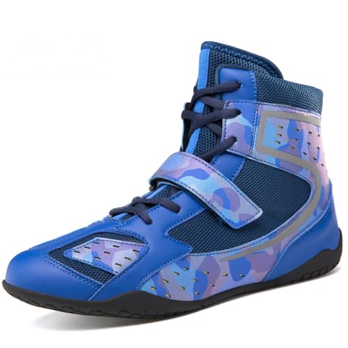 Hixingo Zapatos de Boxeo para Hombre Mujer 36-46, Zapatillas Boxeo Hombre Mujer Cons Uelas de Goma Antideslizantes Zapatillas Lucha Libre Ligero y Respirable (QJ-994 Azul,46)