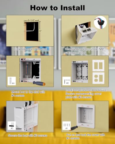 Image of 2-Gang Recessed Outlet Box, Recessed Electrical Box for Wall Mount TV | TVBU505-1 Gfci Wall Plug Outlet Mounting Box with USB for New Construction&Retrofit Projects
