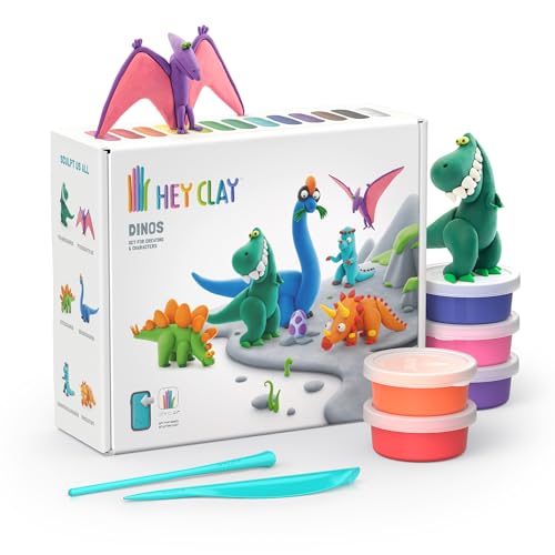 HEY CLAY - Kit creativo de manualidades con 15 botes de masa para modelar de secado al aire para niños de 3+ años (Dinosaurios)