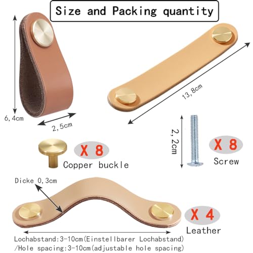 HY HUIJUN Leather Handles, Furniture, Pack of 4 Handmade Furniture Handles, Leather Knobs, Cupboard Handles - Image 3