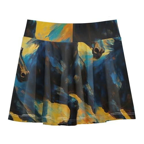 Skirts with Shorts Artistic Black Horses Running Girls Skorts Athletic Shorts Breathable School Skirt 4t2