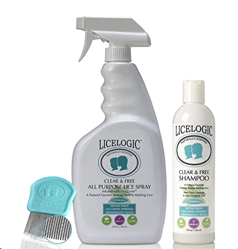 LiceLogic Bunde - Natural Home Lice Spray, Clear and Free Lice Treatment Shampoo, and Lice Nit Removal Comb - Kill Lice and Nits Naturally