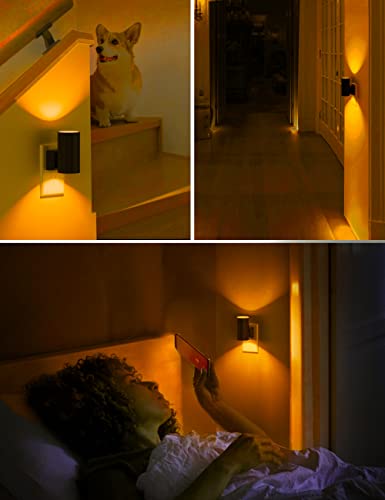 Image of L LOHAS LED Night Light, Amber Nightlight, Dimmable Night Light, Light Sensor, Yellow Nightlight, 0-100LM, Sleep Light for Kids, Soft & Warm Light for Bedroom, Bathroom, 4 Pack