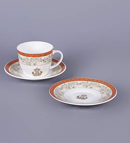 Image of Bone China Premium Royal Cups and Saucers - White /Red 200 ml - Coffee Mugs Set of 2 - Pack of 12 - Elegant Gift for Coffee Mug Lovers - Ideal for Women & Men