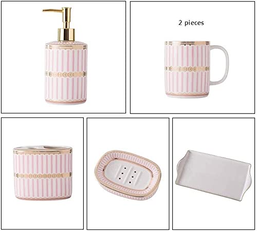 Juego de lavado de cerámica rosa con juego de vasos de baño en casa 3