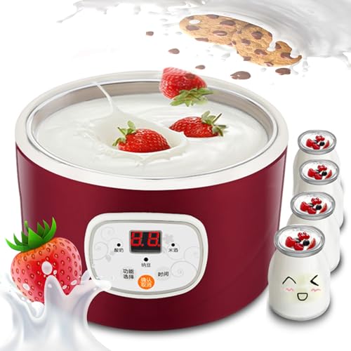 Yogurtera Multifuncional con 4 Frascos De Vidrio, Máquina De Yogur Termostática De 1000 Ml con Control De Temperatura, Máquina De Natto De Vino De Arroz con Revestimiento De Acero Inoxidable