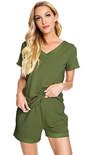 Image of WiWi Viscose from Bamboo Pajamas Set for Women Super Soft Short Sleeve Cooling Summer Plus Size Pjs Sets Sleepwear S-4X