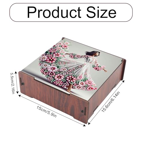 Image of DIY Diamond Art Storage Box, Flower Lady Design Wooden Diamond Painting Case with Flip-Top Lid and 4 Divided Compartments, Desktop Craft, Jewelry and Accessories Supplies Storage Container