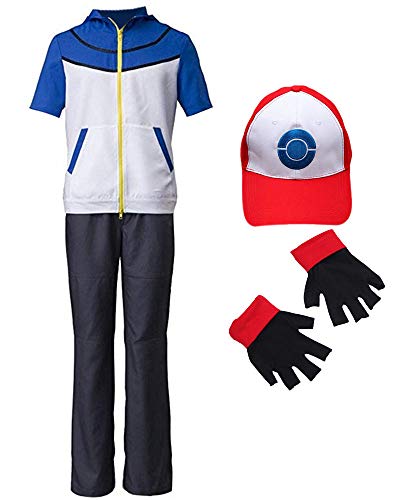 DAZCOS US Size Unisex Ash Ketchum Cosplay Costume with Cap and Gloves (X-Large)