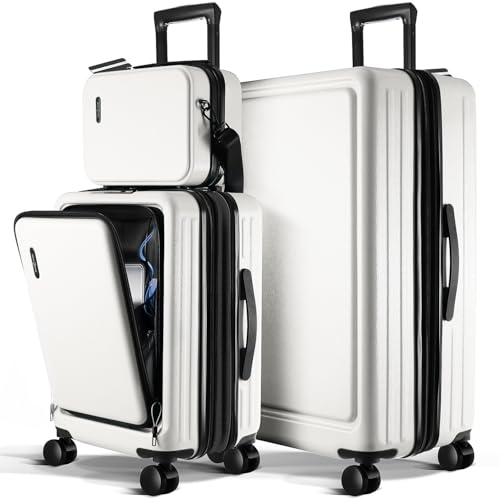 Image of Luggage Sets 3 Piece, 20 Inch Carry on Luggage and 28 Inch Suitcases with Wheels Spinner, Durable Hard Shell Suitcase Set, Expandable Travel Suitcase, White