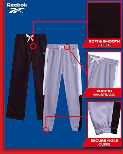 Reebok Girls' Sweatpants - 2 Pack Active Pull On Fleece Joggers and Wide Leg Jogger Pants with Pockets (Sizes: 4-16)2