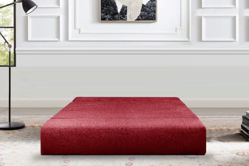 Image of Los Angeles Foldable One Seater Sofa Cum Bed, Sofa Bed 3 X 6 Feet Jute Fabric Washable Cover- Including Cushion Perfect for Living Room - Red
