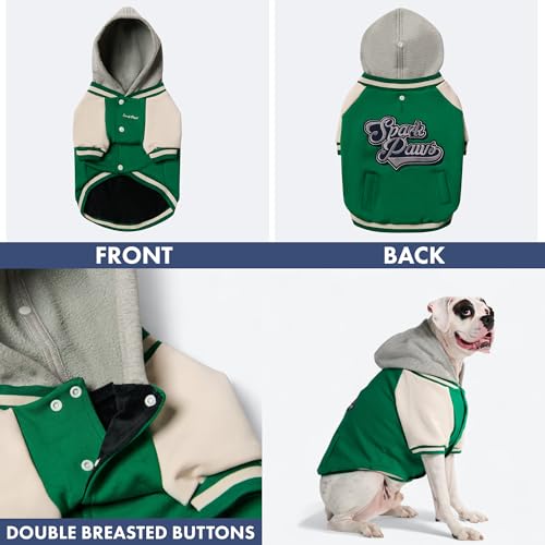 Image of Spark Paws Varsity Dog Hoodie - Premium Dog Sweater for Small, Medium, and Large Dogs | Warm Clothes for Pets, Winter Jacket Alternative - Green - 3XL
